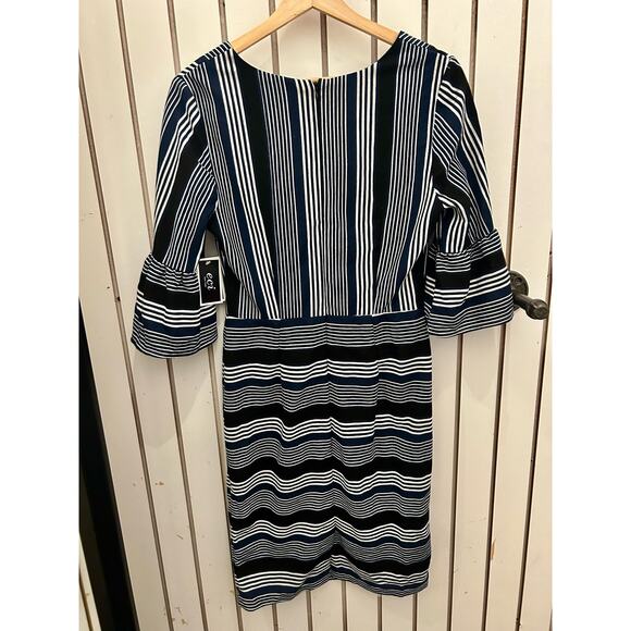 Eci V-Neck Striped Bell Sleeve Dress Size 8 NWT - Picture 4 of 9
